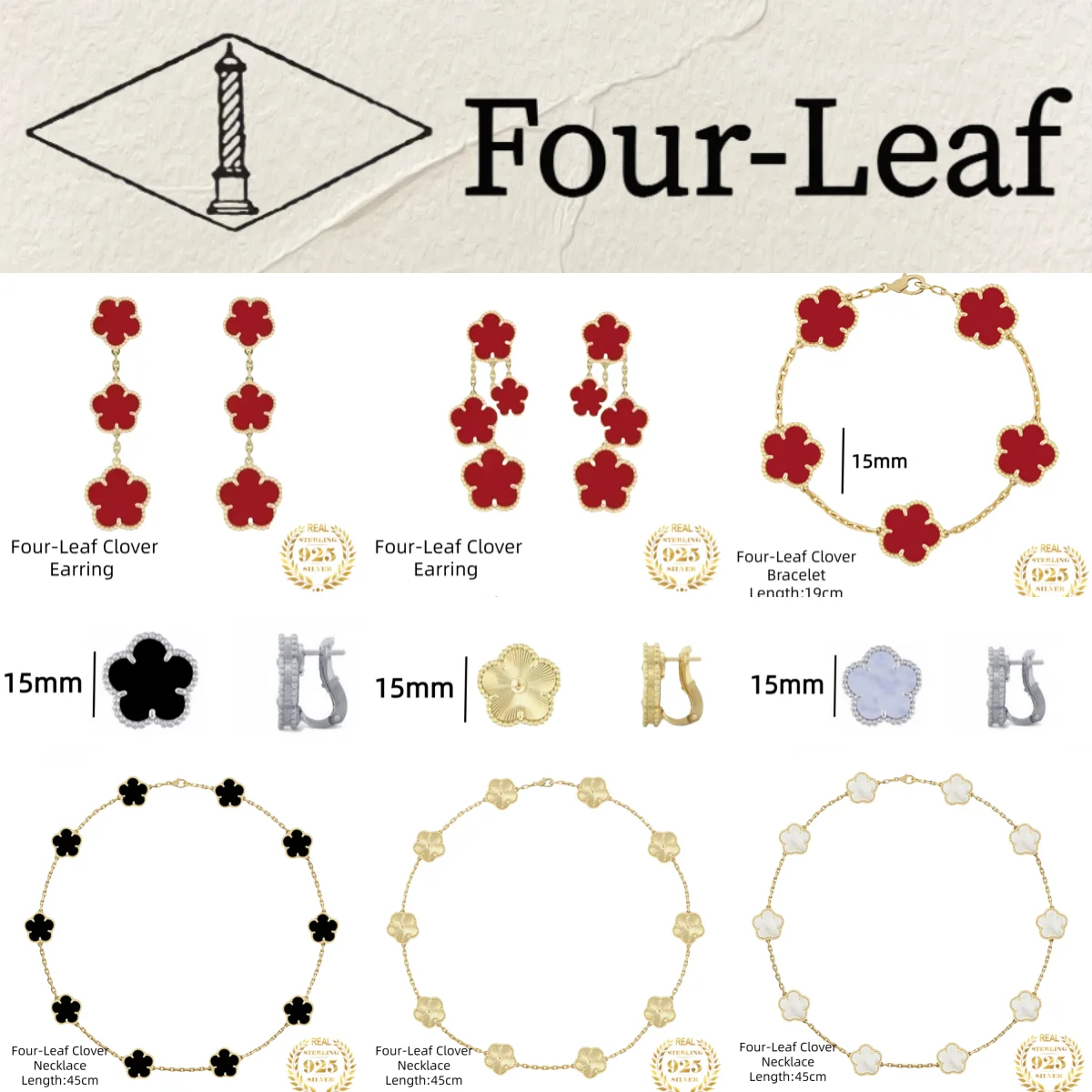 

Новый VCA-стиль четырехлистный Цветок Регулируемый браслет ожерелье серьги набор из чистого серебра роскошный Дамский Клевер