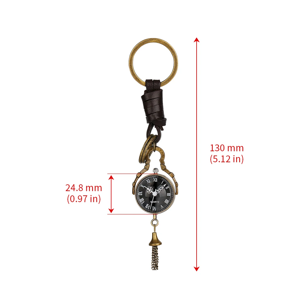 LLavero de bronce con forma de bola de cristal transparente, reloj de bolsillo, reloj de cuarzo analógico, números romanos, relojes colgantes de esfera amarilla/negra