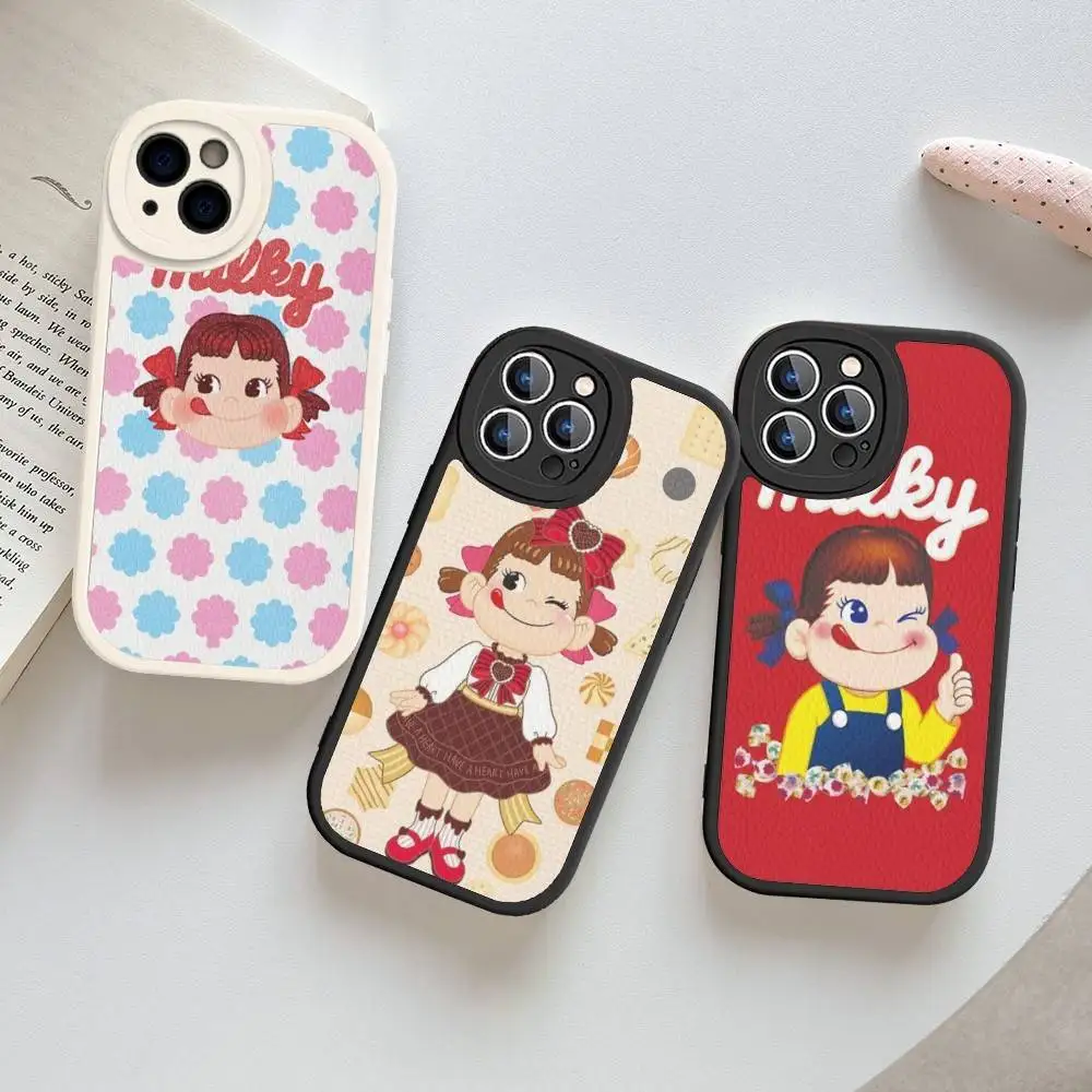 

Cartoon Cute M-milky P-pekochan Phone Case Hard Leather For IPhone 16 15 14 13 12 Mini 11 14 Pro Max Xs X Xr 7 8 Plus Fundas
