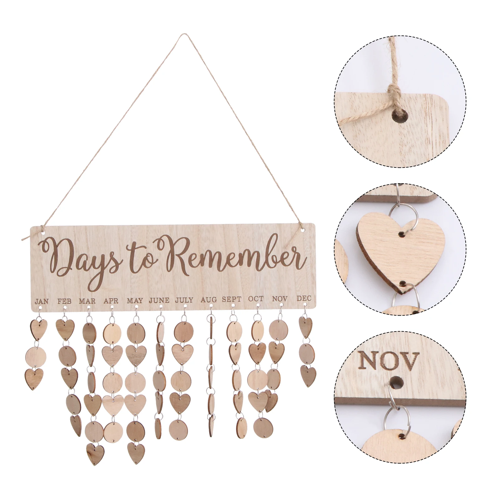 

Wooden Calendar Hanging DIY Planner Board with 50 Round Cards 50 Heart Cards Birthday Reminder Home Ornament Gift