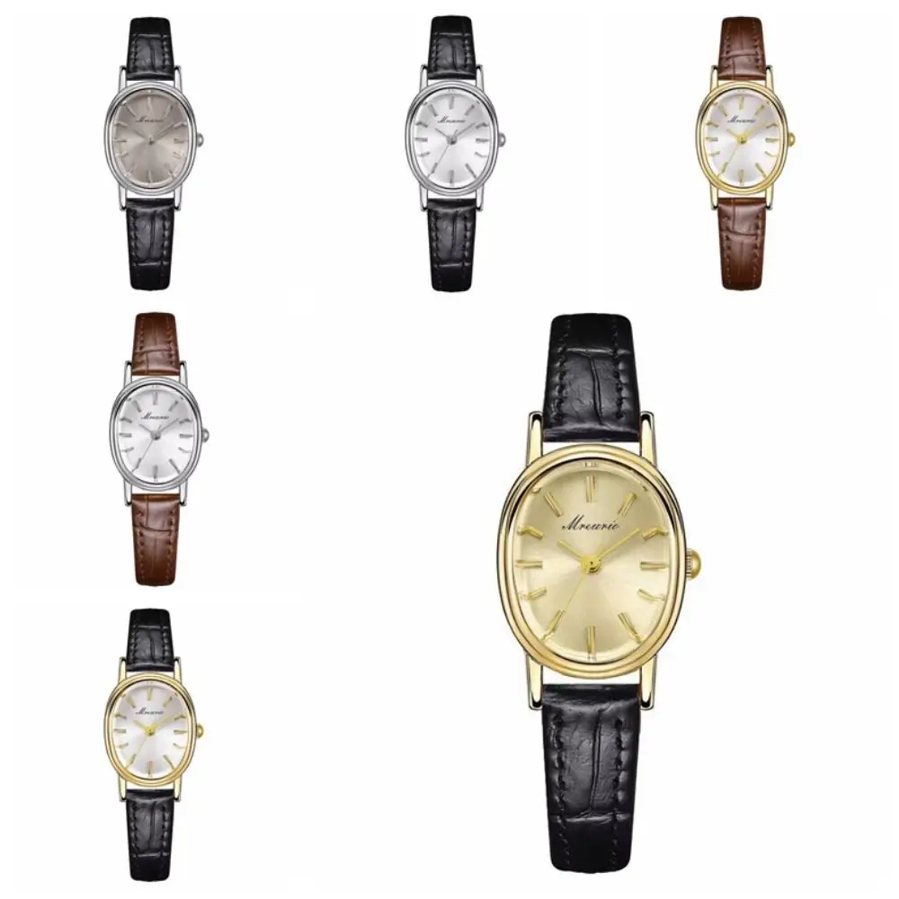 Elegant Alloy Oval Quartz Wristwatch Faux Leather Quartz Movement Egg Shape Ladies Watch Oval Women Timepiece Gift