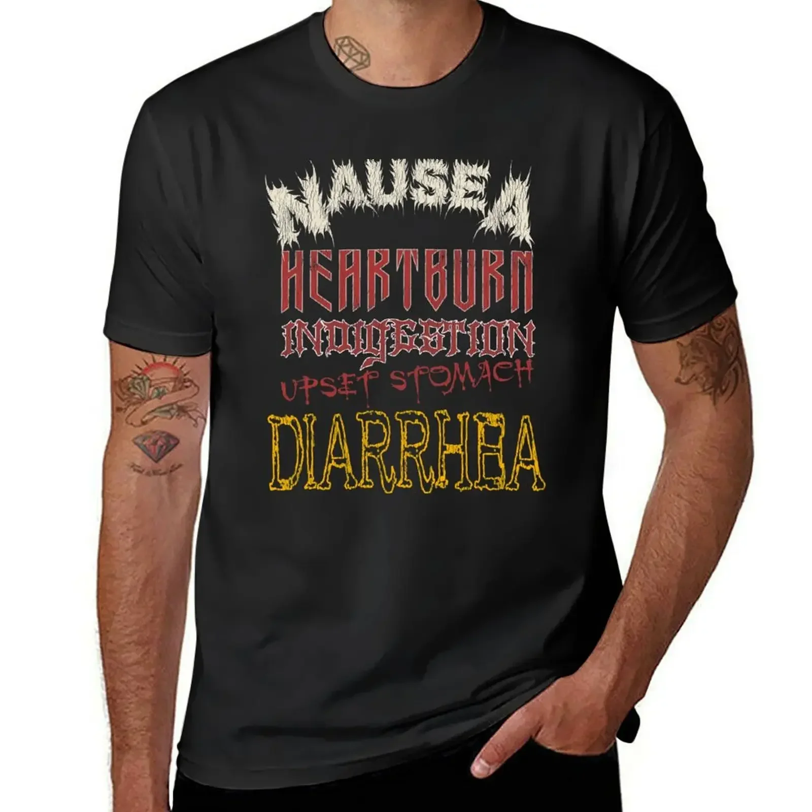 Nausea Heartburn Indigestion Upset Stomach Diarrhea Death Metal Band Funny T-Shirt plain outfits for men