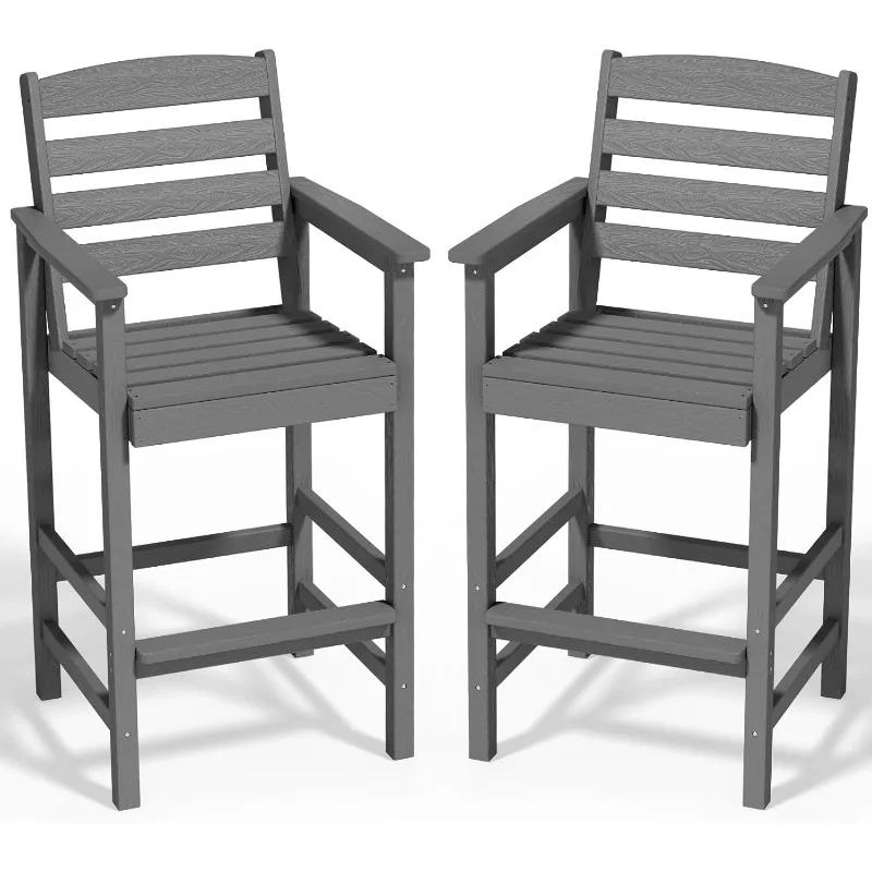 Tall Adirondack Chairs Set of 2, Balcony Adirondack Chairs Set, Outdoor Bar Height Barstools Chair Set for Bistro, Poolside