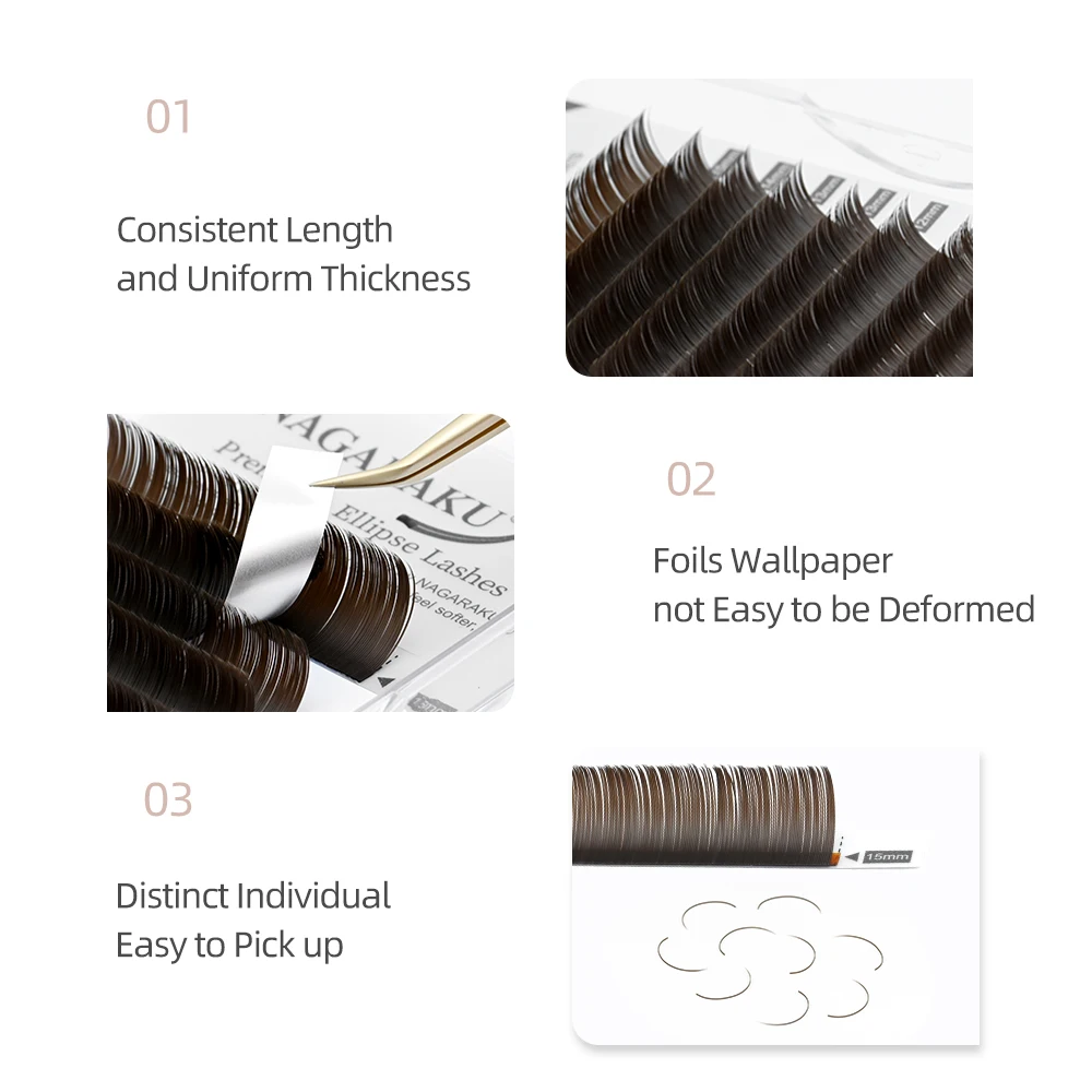 NAGARAKU Flache Split-Tips Weiche Natürliche Kohle-Ellipsen-Verlängerungszubehör Braun Schwarz Grau Hell Schwarz – Detail 14