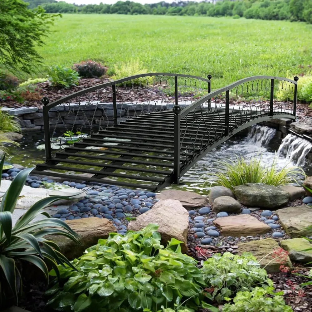 

Metal Garden Bridge 8 FT,Durable Decorative Footbridge with Siderails,Weight Capacity 770 lbs for Backyard,Large Outdoor Bridges