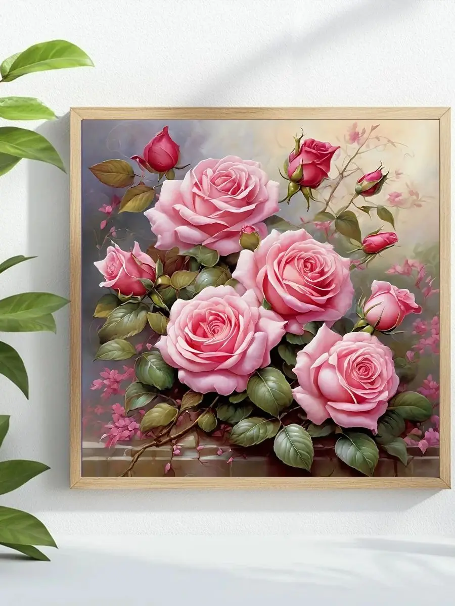 1 Stück 40x40 cm/15,74 Zoll, 11CT/14CT Druck-Kreuzstich-DIY-Set, entspanntes Kreuzstich-Set für Erwachsene Anfänger, rosa Rose – Detail 1