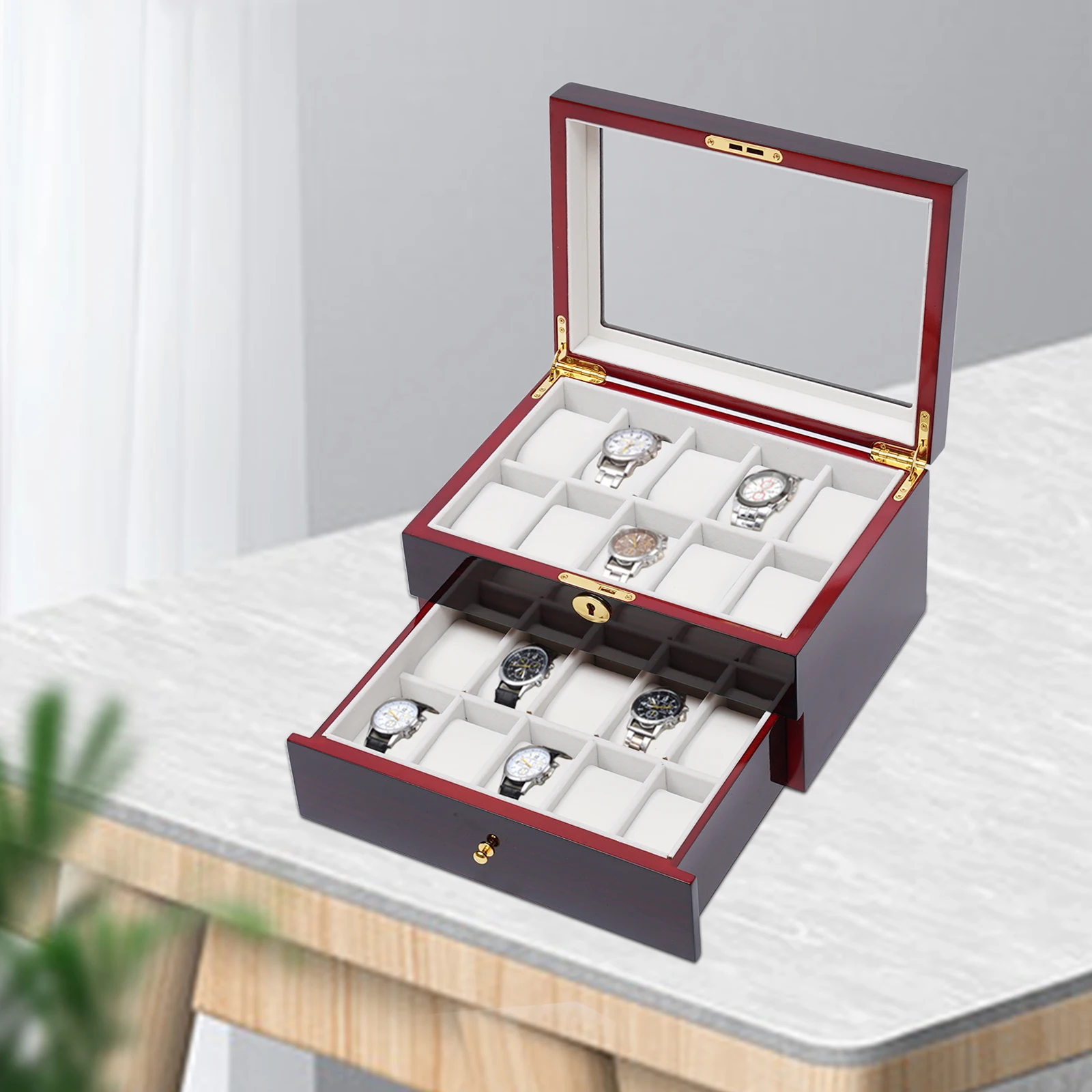 Watch Storage Box Display Case with Adjustable Dividers for Safe and Organized Watch Storage,  and Stylish Design for Your