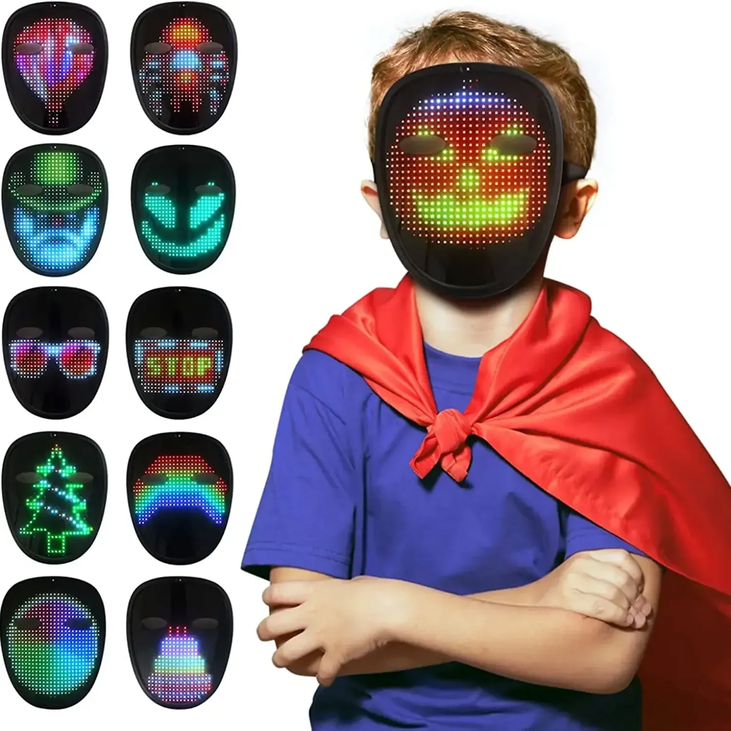 Mini Glow Mask Children's Full Color Changing Face Mask Holiday Party Party Mask Cosplay Mask Holiday Gift