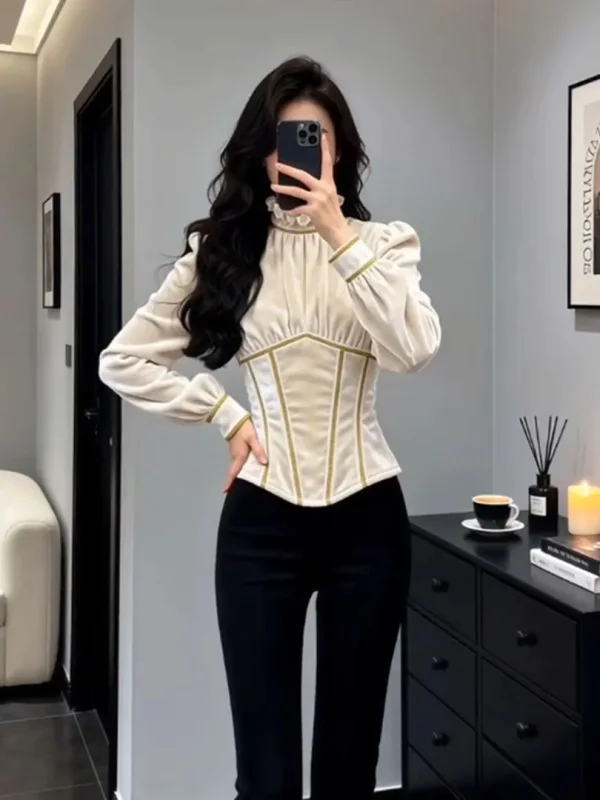 

Ele Light Beige Women's irt Slim Fit Luxury Sle Spring New Arrival Faionable Top Quali Knitted Long Sve Casual...