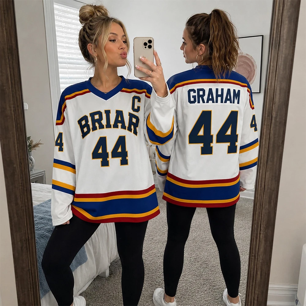 Custom Off Campus Senior Pro White Hockey Jersey Shirt  Briar University GrahamLoganTuckerDi Laurents Jersey Shirt