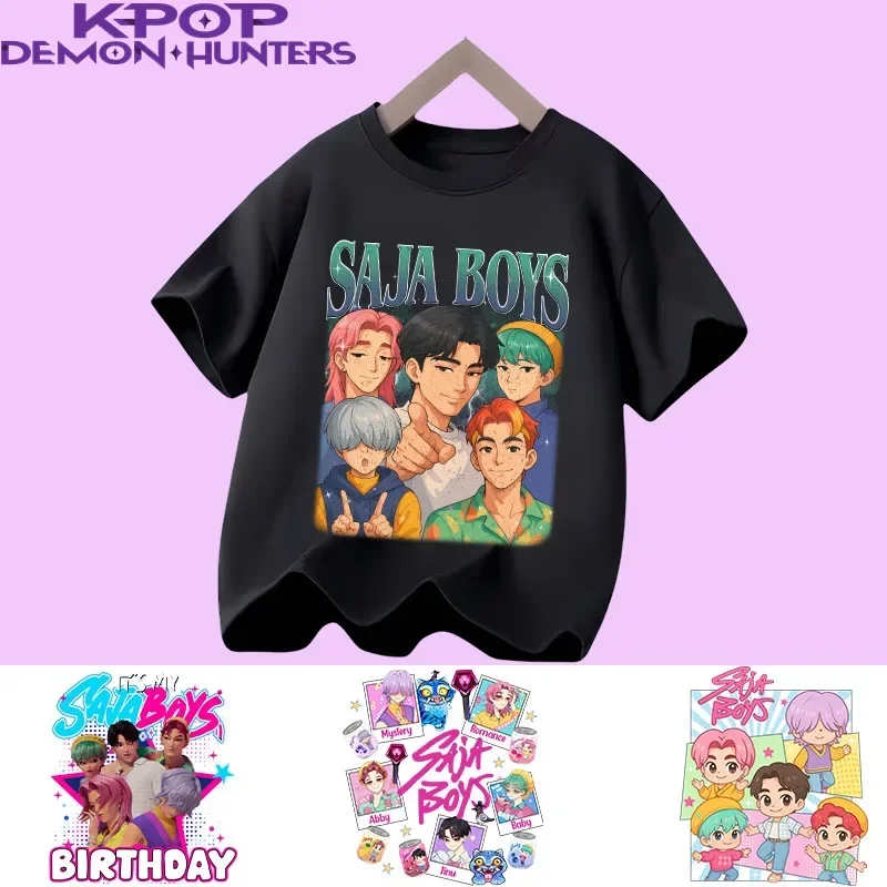 2026 New Summer Short-Sleeved Boys' Casual Shirt Cotton T-Shirt for Children Aged 1-12, Girls' Sports Shirt, K-Pop Demon Hunter