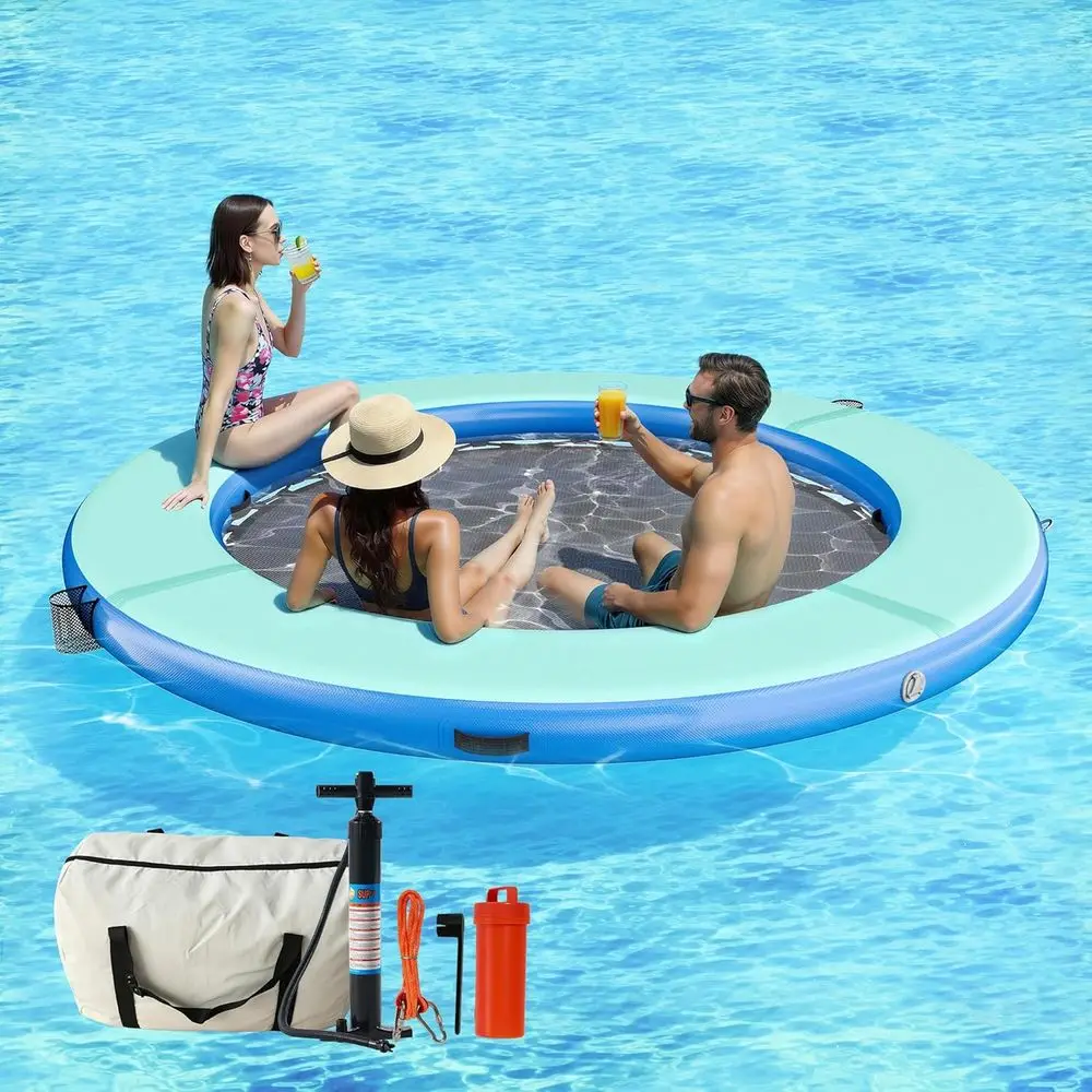 

Round Floating Dock with Mesh, Tanning Rafts for Adults, Ideal for Lake Beach Parties