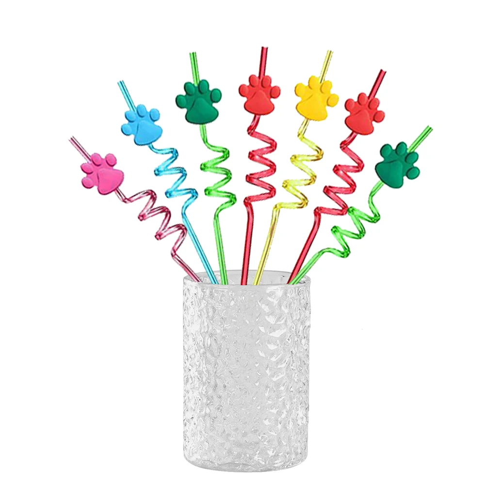 

8pcs Pet dog cat Paw Straws Reusable Pet cat Paw Drinking Straws Pet Dog Paw Birthday Party decor Supplies kids Birthday Straws