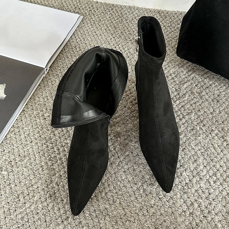 أزياء قطيع النساء حذاء من الجلد الإناث متوسطة الكعب الأحذية أشار تو السيدات قصيرة تمتد الأحذية مع سحابات الأحذية #5