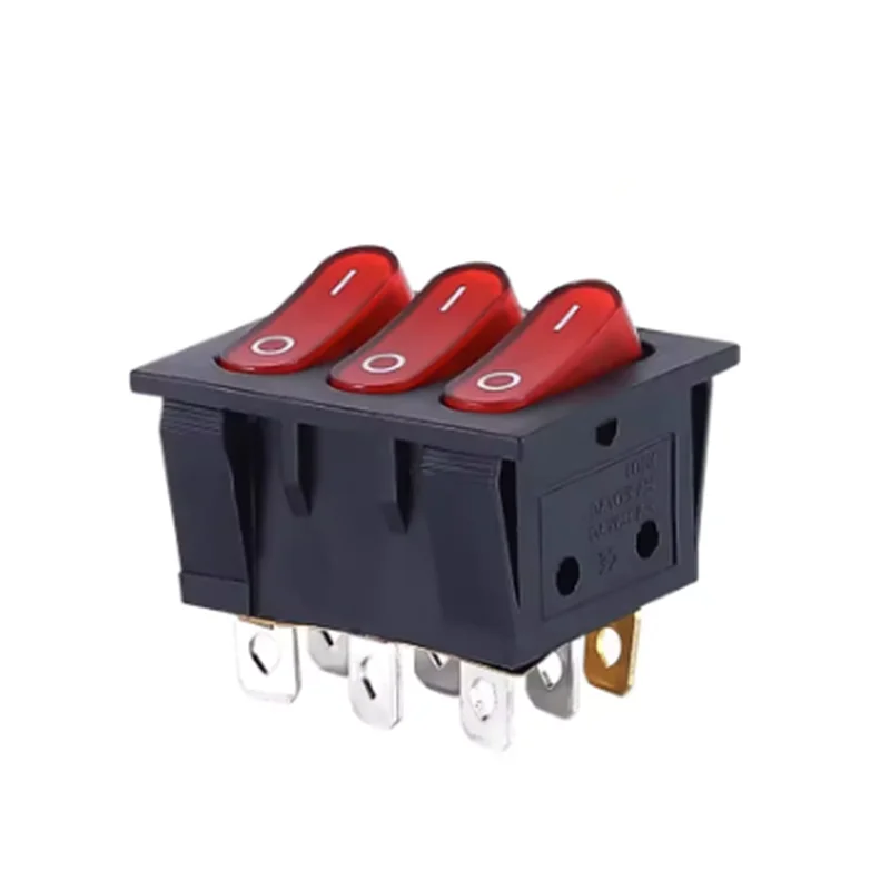 1PCS On-Off KCD3 9Pin Red 15A 250V 20A 125V AC Light Boat Car Rocker Switch KCD3-303 KCD3 Triple Light Switch Button