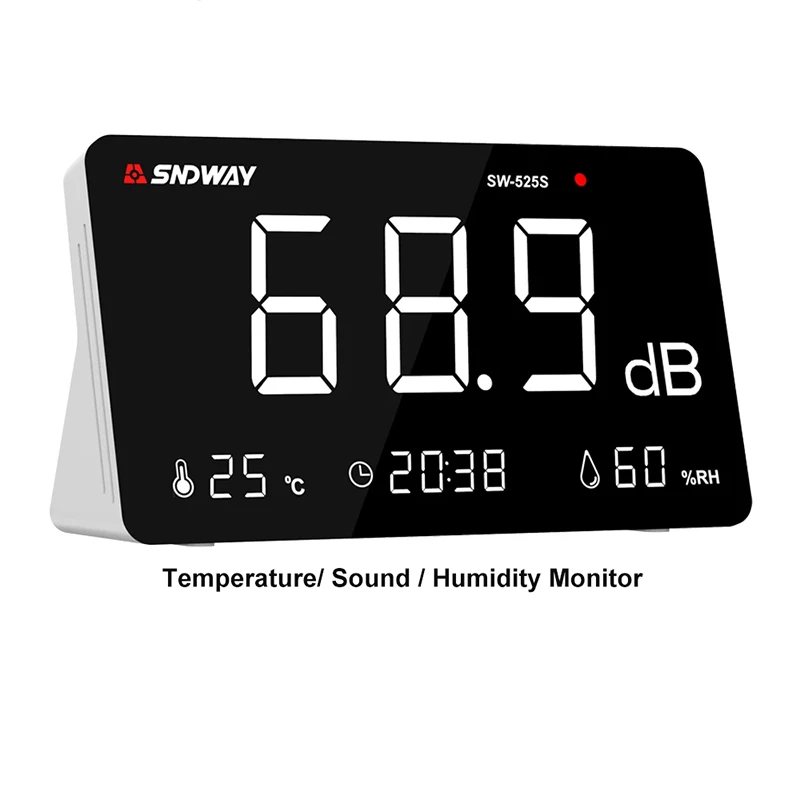 

SNDWAY SW-525S 30 to 130db Noise Meter Clock Temperature Humidity Monitor 4 in 1 with USB Charge and Data Storage