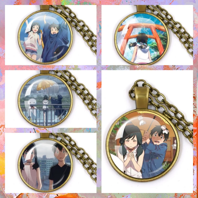Anime W-Weathering with you Character Hodaka and Hina Round Necklace Glass Handmade Necklace Jewelry Gift