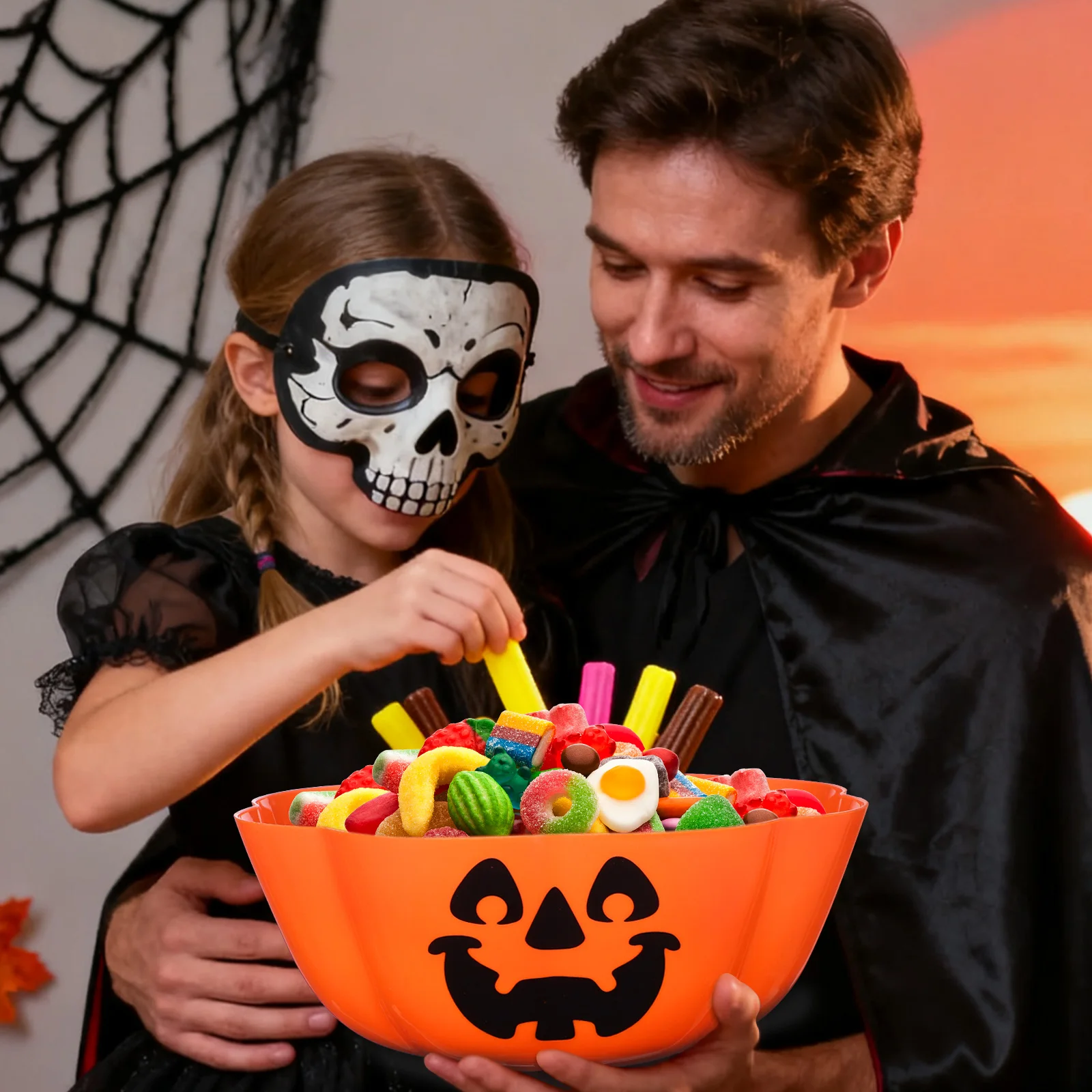 Piatto di frutta arancione di Halloween 1 pezzo di lanterna di zucca, insalatiera, decorazione del festival dei fantasmi, piatto da portata unico per buffet di feste