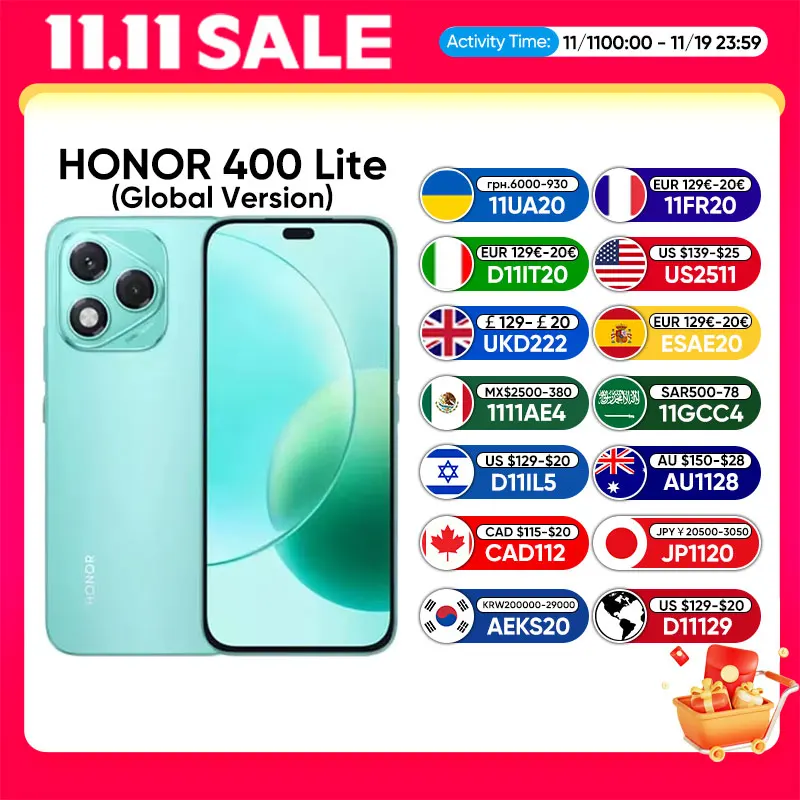 2025 New Global Version HONOR 400 Lite 5G Smartphone 6.7’’ AMOLED 120Hz Screen Mediatek Dimensity 7025 Ultra 108MP Camera IP65
