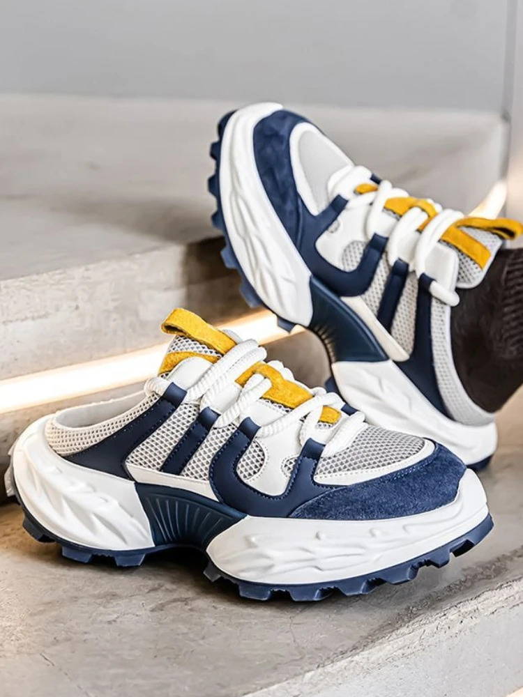 

Мужские полутапочки на платформе со шнуровкой и дышащей сеткой, забавная дешевая обувь, дизайнерские роскошные шлепанцы, резиновая повседневная мужская обувь