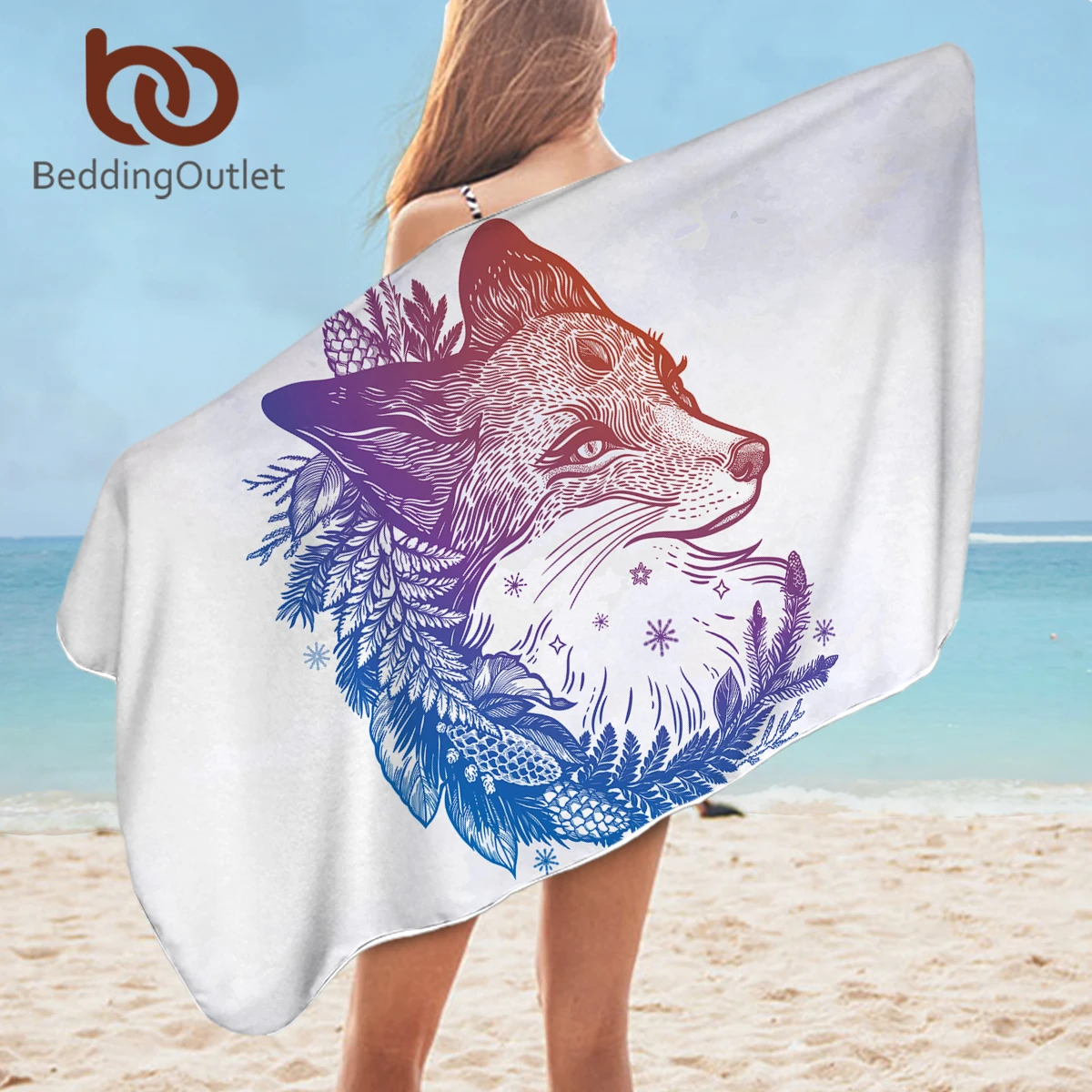 

BeddingOutlet Fox Bath Towel 3D Print Beach Towel Wild Animal Microfiber Shower Towel Floral Tribal serviette 75x150cm Dropship