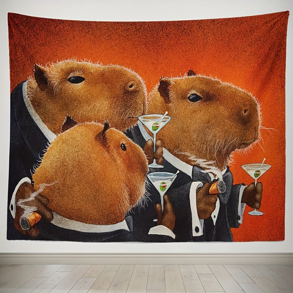 

VIKAMA Gentleman Capybara Party Tapestry Suit & Cocktail Glass Theme Bar Backdrop Trendy Living Room Decor