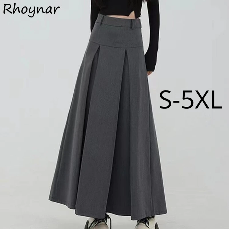 

Pleated Skirts Women Loose Ankle Length A-line Solid Chic Students Preppy Empire All-match Harajuku Streetwear Attractive Female