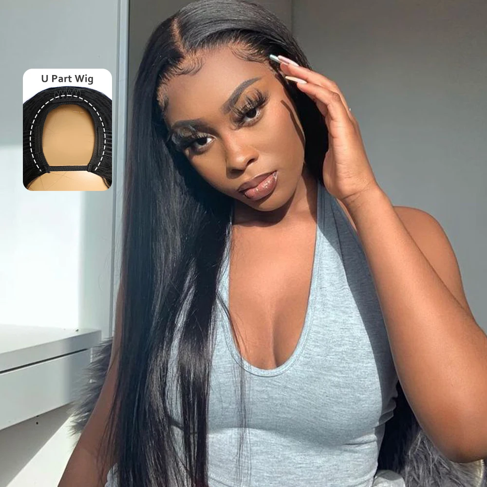 Megeen Upgrade U Part Wig Human Hair No Sew In Virgin Hair Straight Machine Wigs For Women Natural Color No Leave Out 18-30 Inch