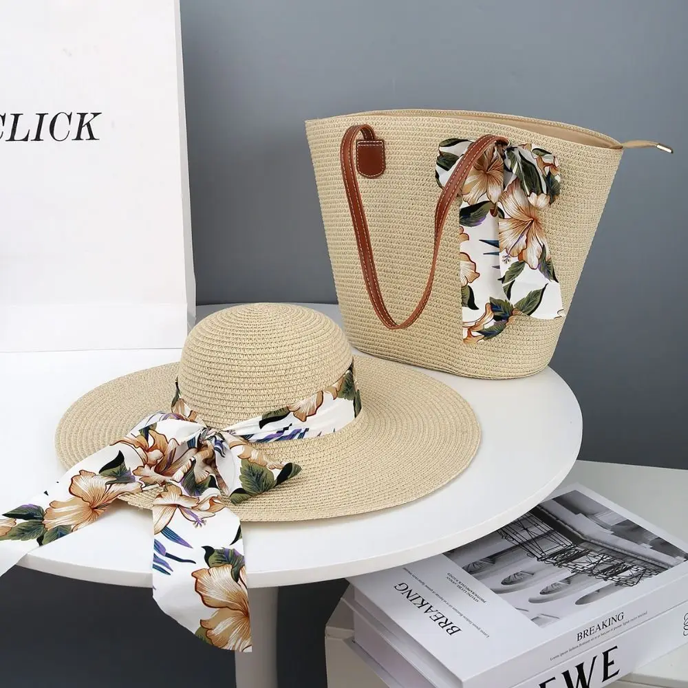 Stylish Large Capacity Straw Beach Hat Fashionable Versatile Straw Bag Sun Protection Sun Hat Travel Outdoors