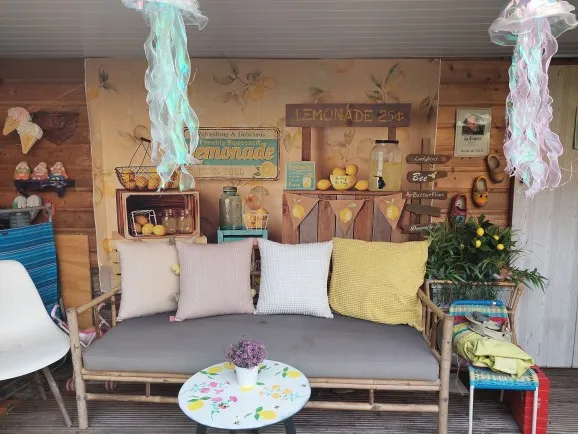 บูธเลมอนสำหรับฤดูใบไม้ผลิร้าน1st ผลไม้สำหรับเด็กใช้อาบน้ำวันเกิดปาร์ตี้ถ่ายภาพบุคคลพื้นหลังสตูดิโอถ่ายภาพ