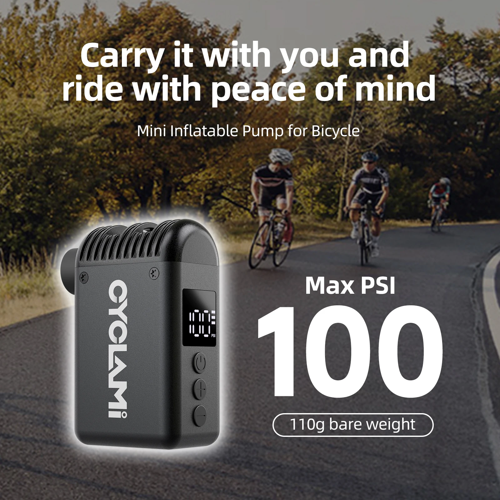 CYCLAMI A2 مضخة دراجة صغيرة محمولة قابلة للشحن منفاخ هواء 100 رطل لكل بوصة مربعة نوع-C ملحقات الدراجة لإطارات شريدر بريستا A2MINI