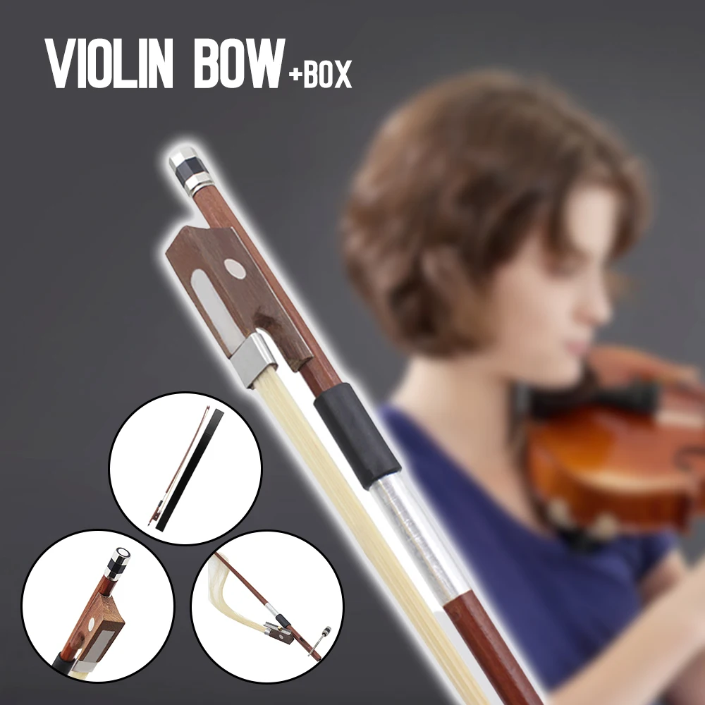 Violin Bow 4/4 Size Jujube Wood with Horsetail Hair Octagonal Professional Violin Bow with Cardboard Pull-Out Bow Box