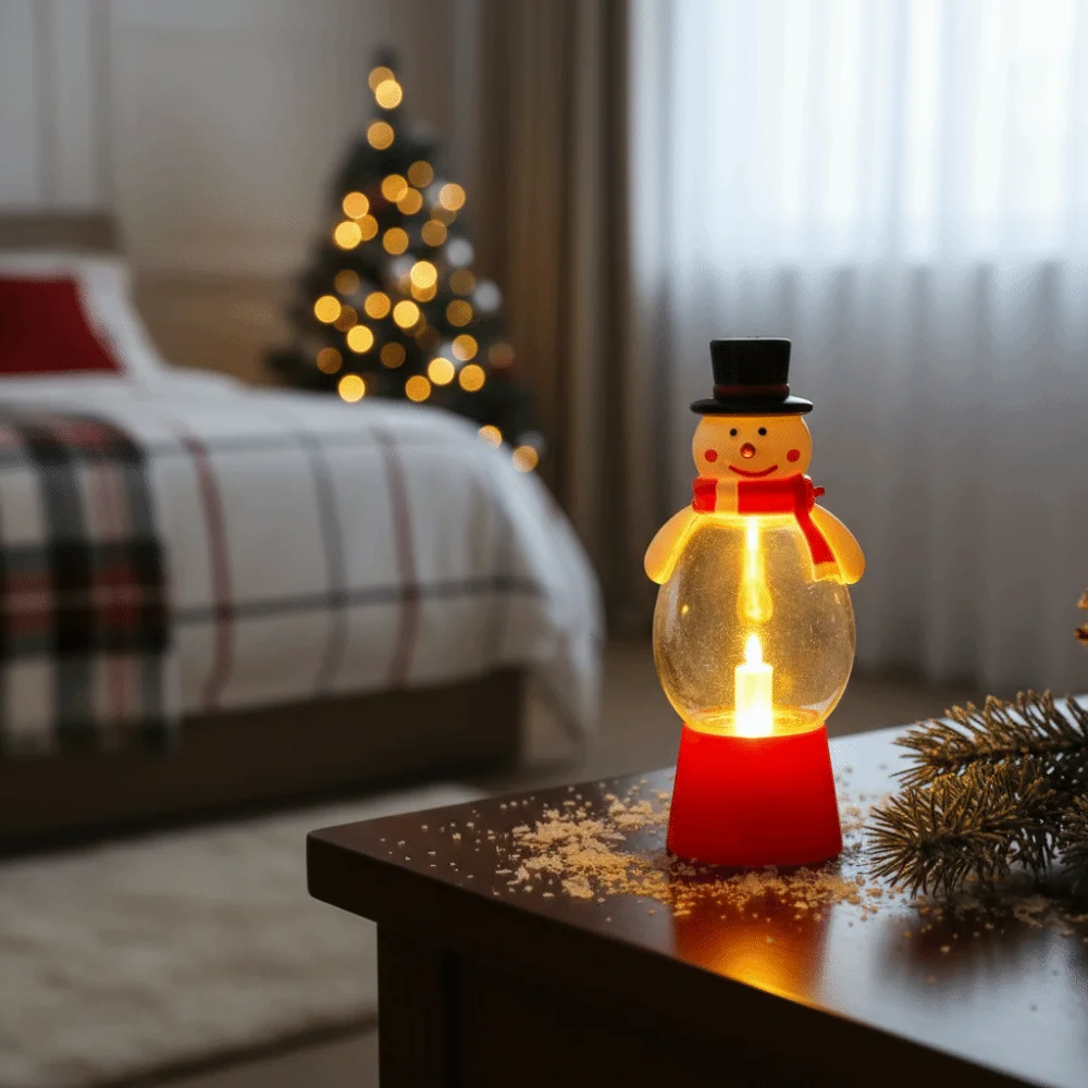 Warm Glow Christmas Night Light Red Base Clear Shell Snowman Atmosphere Light Cute Style Battery Powered