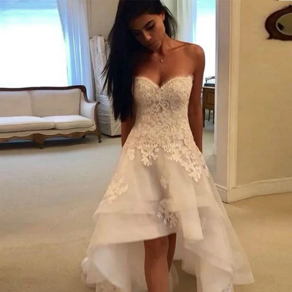 Vestido de novia de línea a con apliques de encaje, traje de novia personalizado, escote Corazón, 2024