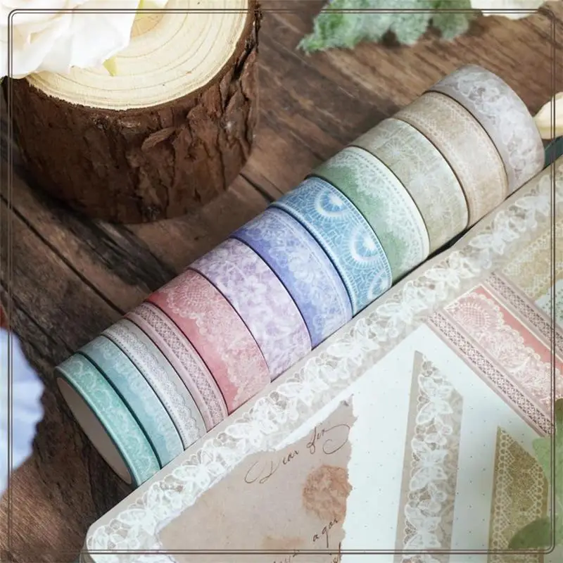 Набор лент васи с кружевными узорами, 12 рулонов, декоративная бумажная наклейка для планировщика, скрапбукинга, журнала, сделай сам, художественное ремесло-ABDQ