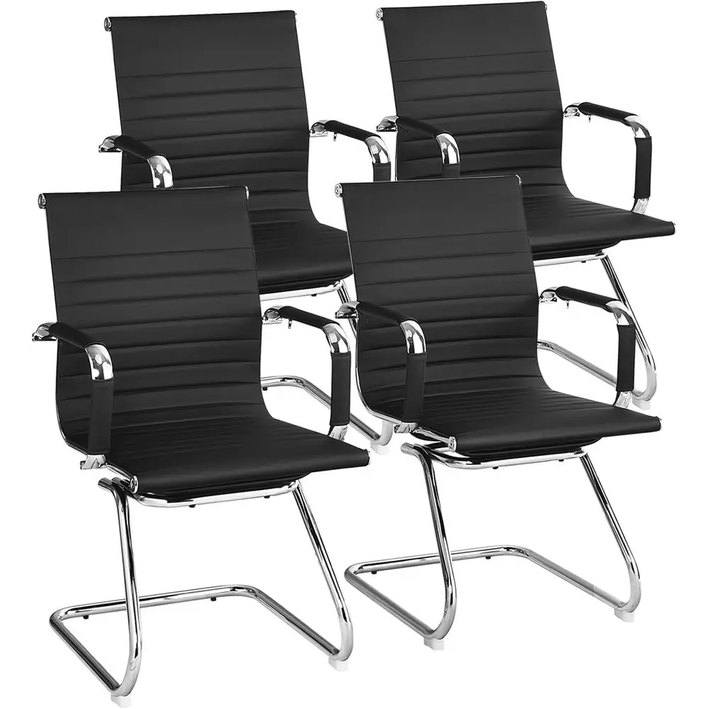 

4-Piece Heavy-Duty Conference Room Chair Set with Armrest Sleeves and Sled Base, Classic Back Design in PU Leather, No Wheels