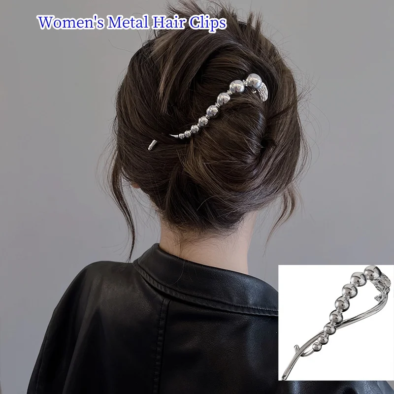 New Women Metal Hairpins for Girls Hair Clips Elegant Lady Fashion Hair Accessories Beaded Hair Bun Ponytail Holder Headwear