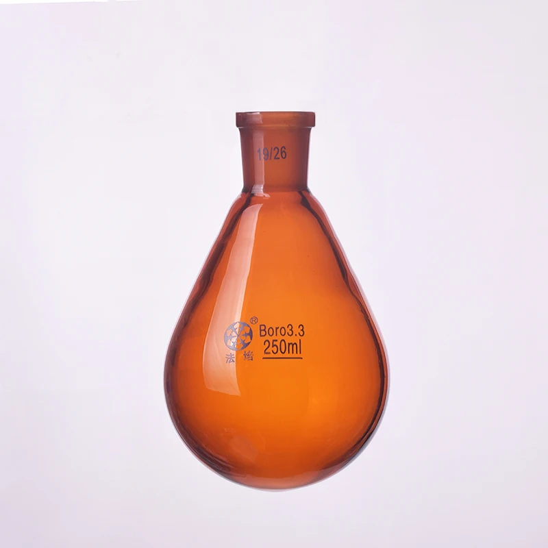 

FAPE Brown flask eggplant shape,short neck standard grinding mouth,Capacity 10ml-250ml,Joint 19/26,Brown eggplant-shaped flask