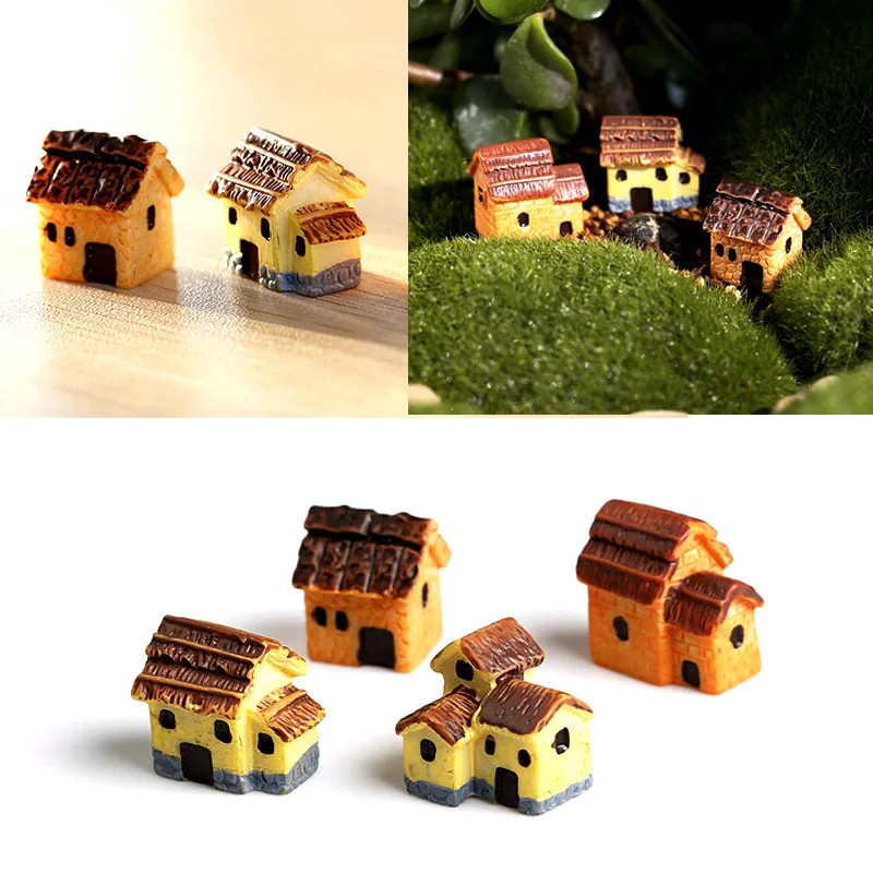 Resin House Cottage Figurine Micro Landscape Fish Tank Kawaii Room Diy Home Decor Miniature Fairy Garden Decoration Accessories