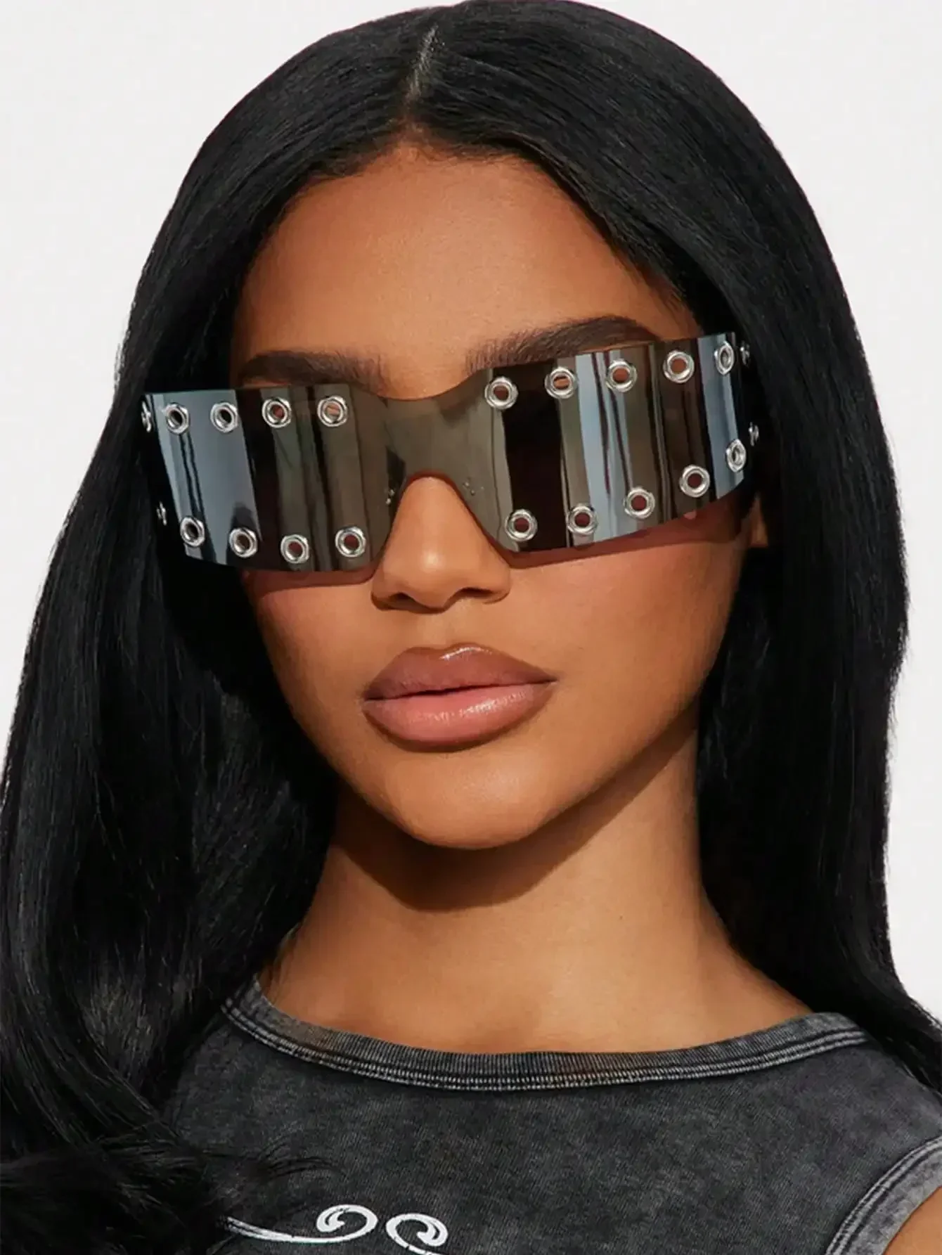 

1pc Frameless All-In-One Fashion Glasses, Personalized Cyberpunk Y2K Style, Suitable For Daily Wear, Street Photography, Vacatio
