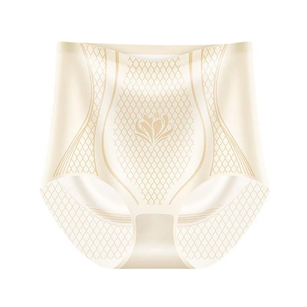 Bezszwowe majtki modelujące z jedwabiu lodowego, wysoki stan, kontrola brzucha, efekt push-up, wyszczuplające, niewidoczne pod ubraniem.