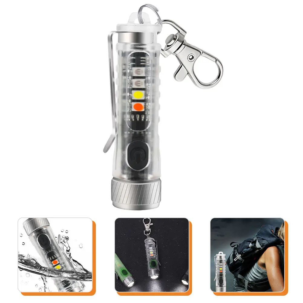Mini LED Keychain Flashlight Adjustable Light Torch Outdoor Portable 11 Modes Waterproof Camping Work Uv Warning Light