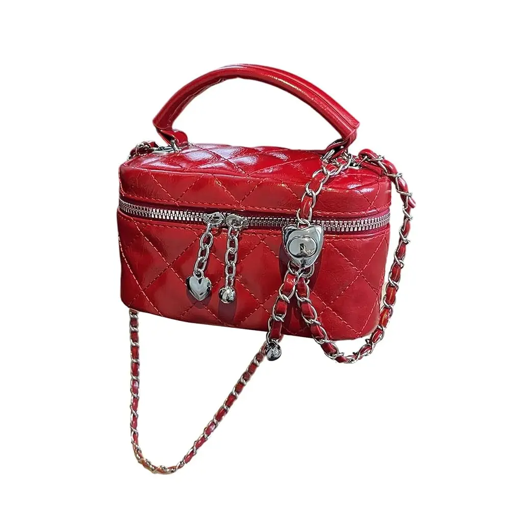 Women's Quilted Zipper Crossbody Handbags Y2K Top Handle Small Bucket Bags Designer Satchel Purses