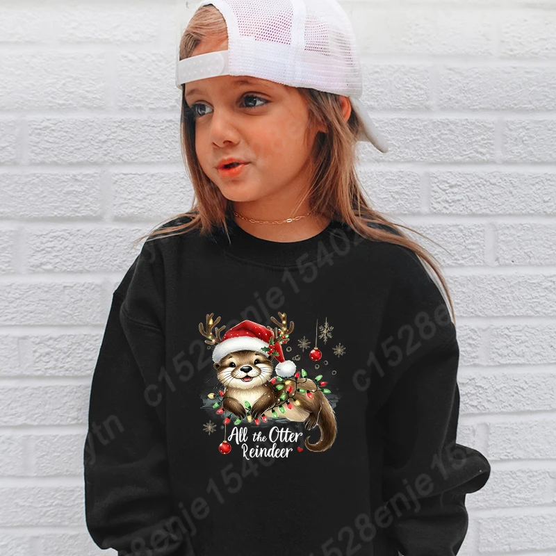 

Christmas Light All The Otter Reindeer Print Hoodless Sweatshirt Children Casual Long-sleeved Sweatshirt Winter Autumn Pullovers