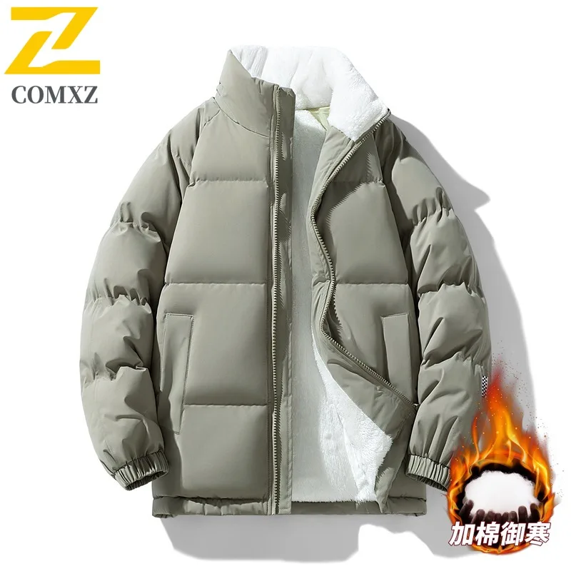 COMXZ 2025 Men Fleece Lined Jacket Winter Autumn Korean Style Loose Waterproof  Windproof Hooded Outdoor Sports Casual Coat