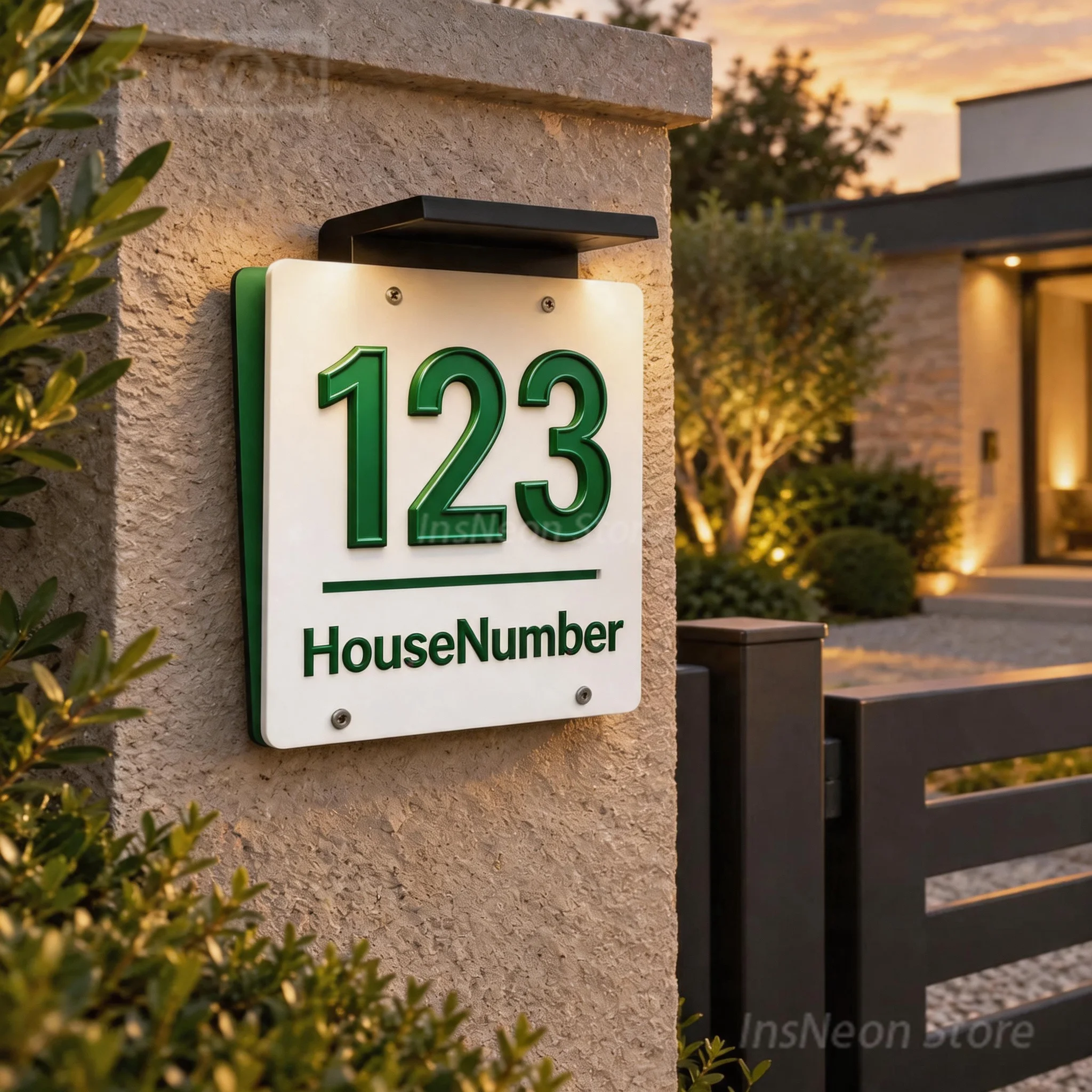 Custom Solar LED House Number Address Plaque Personalized Family Name Door Sign Outdoor Lighted Home Wall Address Marker
