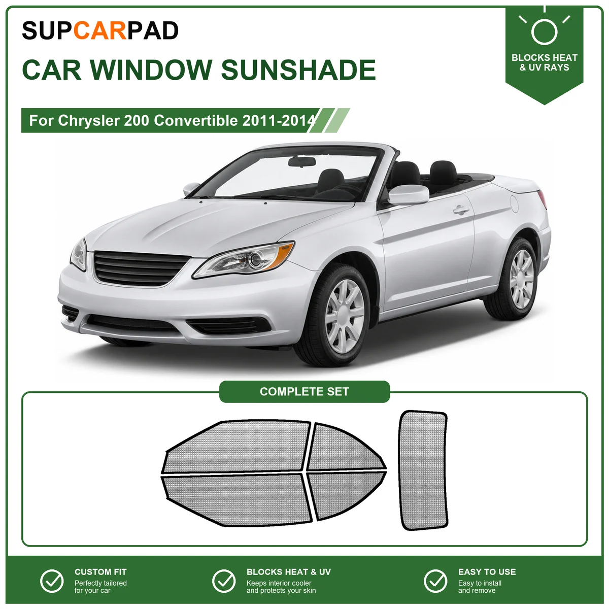 For Chrysler 200 Convertible 2011-2014 Full Set Car Window Sunshades UV Block Privacy Heat Insulated Foldable Car Curtain