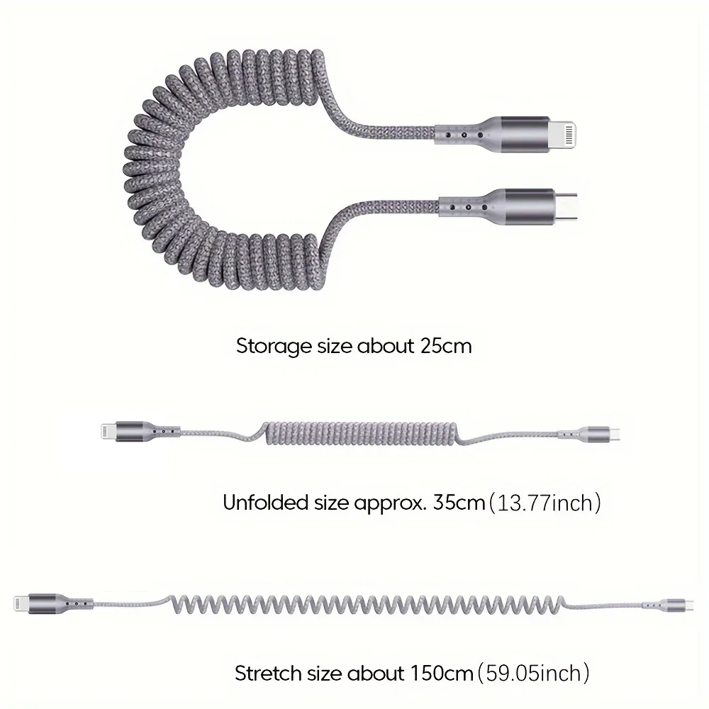 Spring Car Charger Cord 3A Fast Charging USB Cable For iPhone 14 11 12 13 Pro X XS Max 6 7 8 Plus SE iPad Data Wire