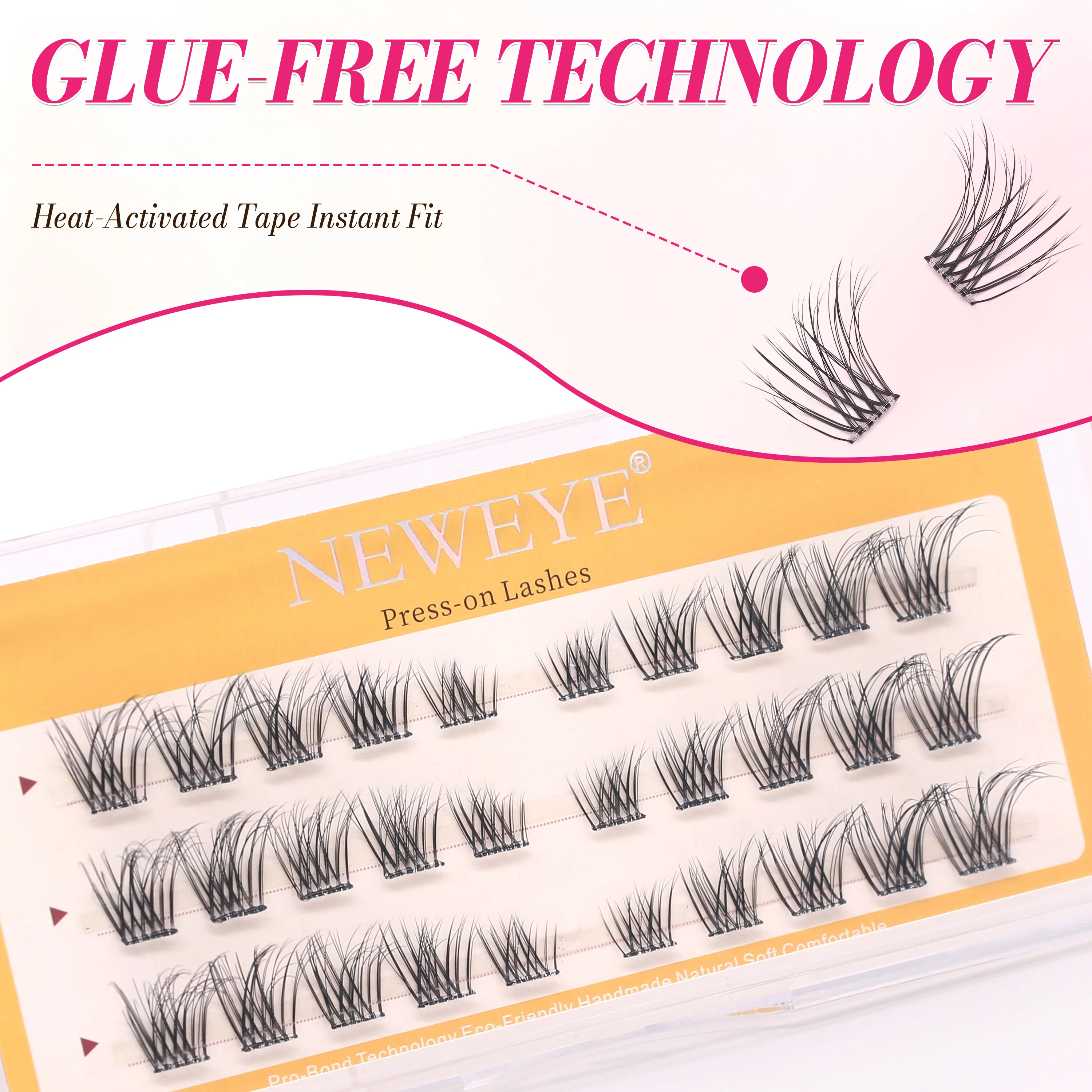 30 Clusters 6-14mm Natural And Long Style Enlarge Eyes Eyelashes Extension No Glue Need Strong Adhesive And Long Lasting Reuse