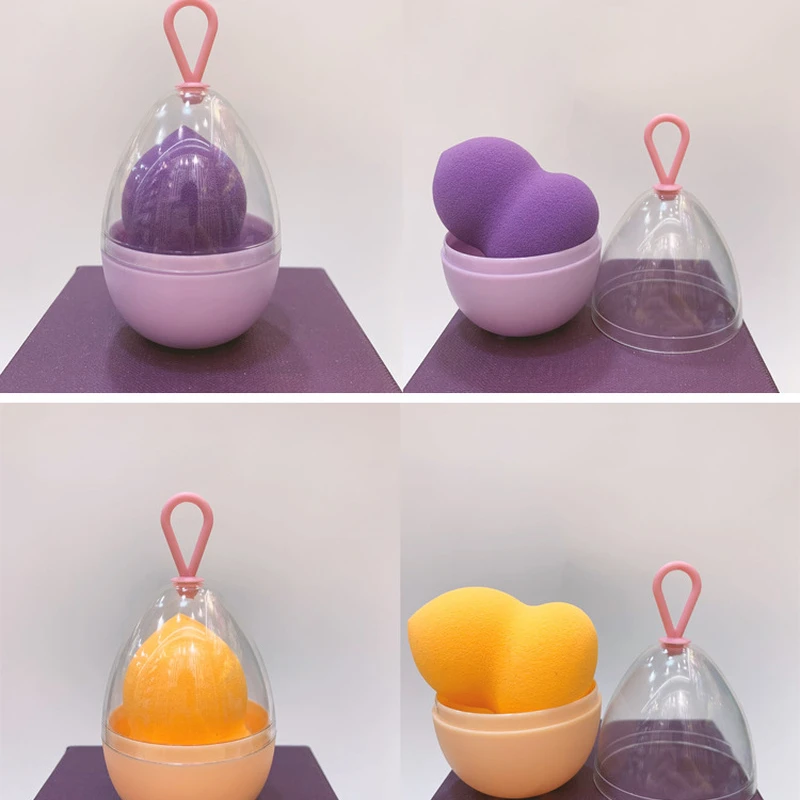 Caja de secado de esponjas transparente vacía, estuche de almacenamiento, soporte de esponja portátil, estante cosmético en forma de huevo, soporte para esponjas para licuadora de maquillaje